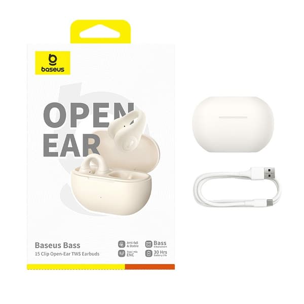 Baseus Bass 15 Clip Avoimet Kuulokkeet True Langattomat Stereo (TWS) Nappikuulokkeet Puhelut/Musiikki Bluetooth Valkoinen