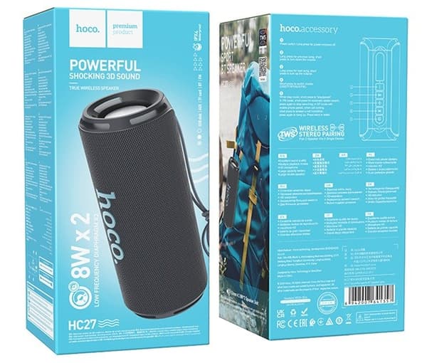 HOCO HC27 Soundful Bärbar högtalare Bluetooth/ FM/ TF-kort/ USB-minne/ AUX 2 x 8 W Grå