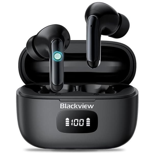 Trådlösa hörlurar Blackview AirBuds 8, ANC- och ENC-hybrid brusreducering, LED-display, IP7 vattentåliga - Svart