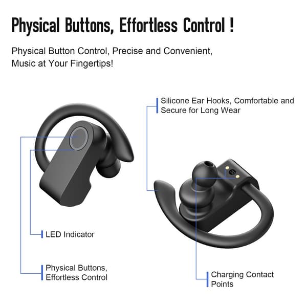 INF SP97 Vita Bluetooth-hörlurar med brusreducerande mikrofon Svart