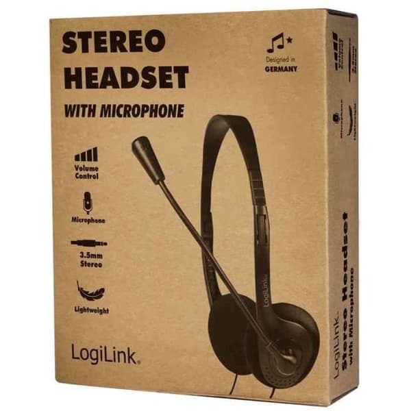Stereoheadset - LOGILINK - HS0052 - Svart - Kabelanslutet - Integrerad mikrofon