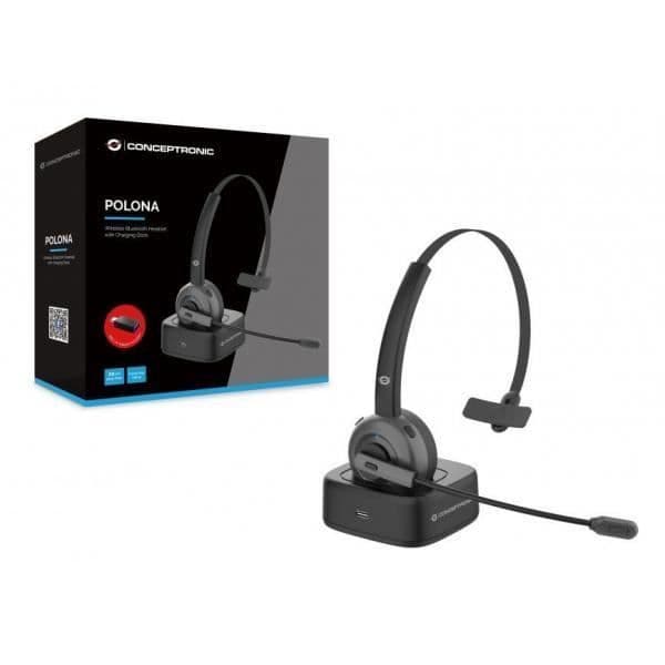 POLONA03BD TRÅDLÖST BLUETOOTH-HEADSET MED LADDNINGSBAS, CVC-BULSRÄMPNING SKU 120839007101 Brusreducerande mikrofon ger en