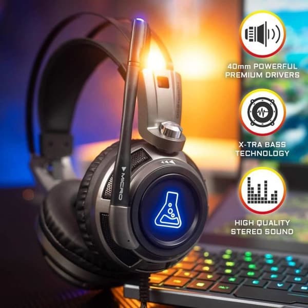 THE G-LAB KORP200-G Bakgrundsbelyst Gaming Headset - PC, PS4, XBox One - Grå