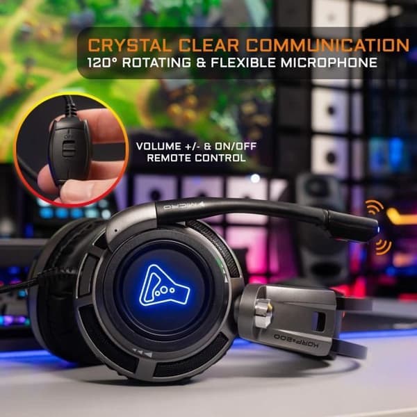 THE G-LAB KORP200-G Bakgrundsbelyst Gaming Headset - PC, PS4, XBox One - Grå