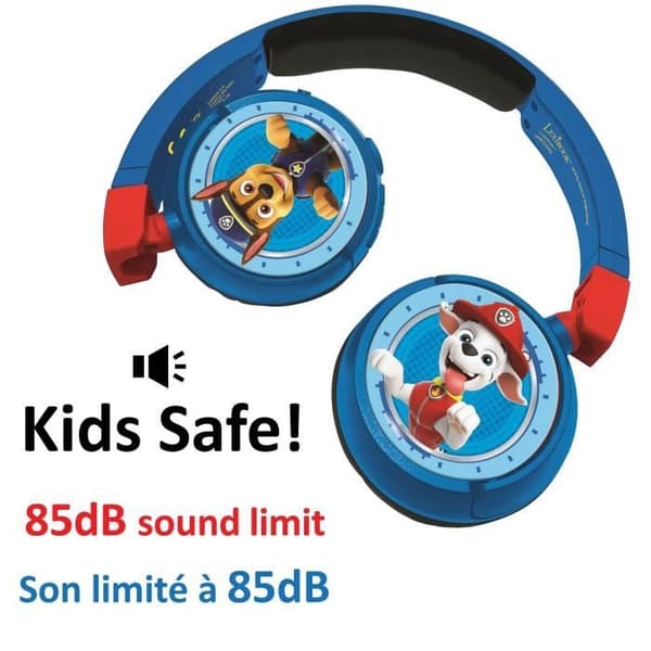 PAT' PATROUILLE - 2 i 1 Bluetooth®-hörlurar - Bekväma och hopfällbara trådbundna hörlurar för barn med ljudbegränsning - LEXIBOOK