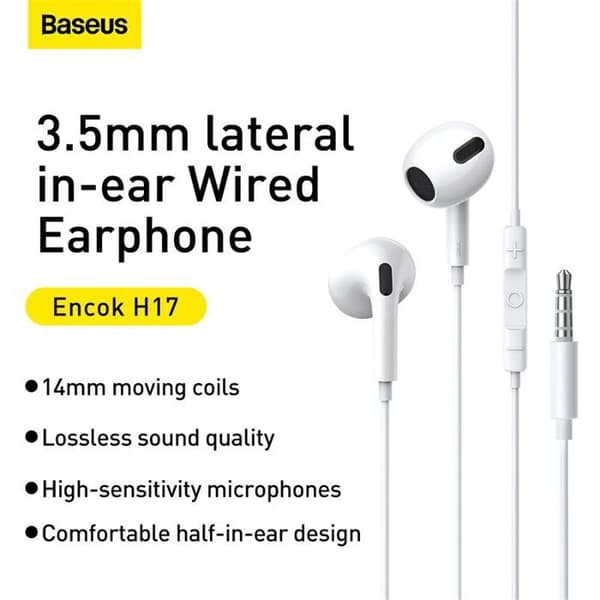 Baseus Encok 3,5 mm in-ear trådade hörlurar Sida H17 Vit