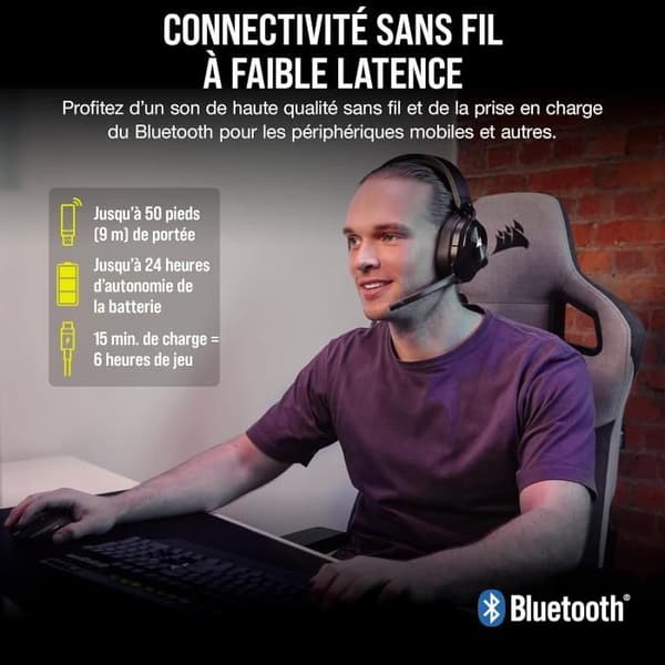 Gaming headset - Corsair - HS55 Wireless Core - Omnidirectional microphone - 50 mm - Range 15 m
