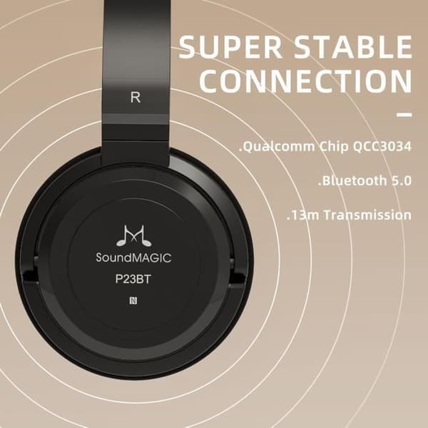 SoundMAGIC P23BT Bluetooth Supra-aural Hörlurar med CVC Brusreducering, Mikrofon, Hi-FI Ljud, Stabil Anslutning, Lång Batteritid
