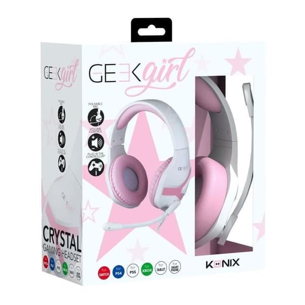 Headset - Konix - Kristall - Rosa - 40 mm - Flexibel mikrofon - Trådbunden