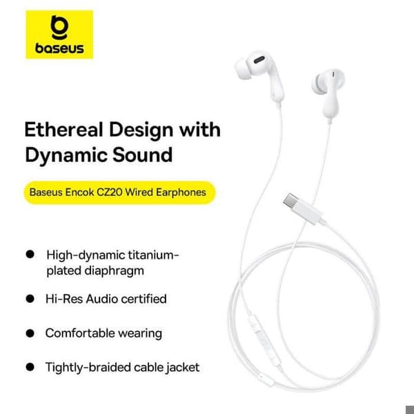 Hörlurar - Baseus - Encok CZ20 - Typ-C - Vit - In-ear