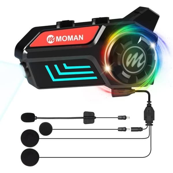 Motorcykelhjälm - MOMAN - H4S - LED & RGB - Vattentålighet IPX6 - 1000mAh