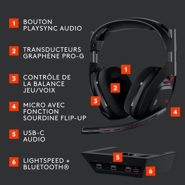 Trådlösa gaming-headset - Logitech - A50 LIGHTSPEED - Dockningsstation - PRO-G GRAPHENE - Svart