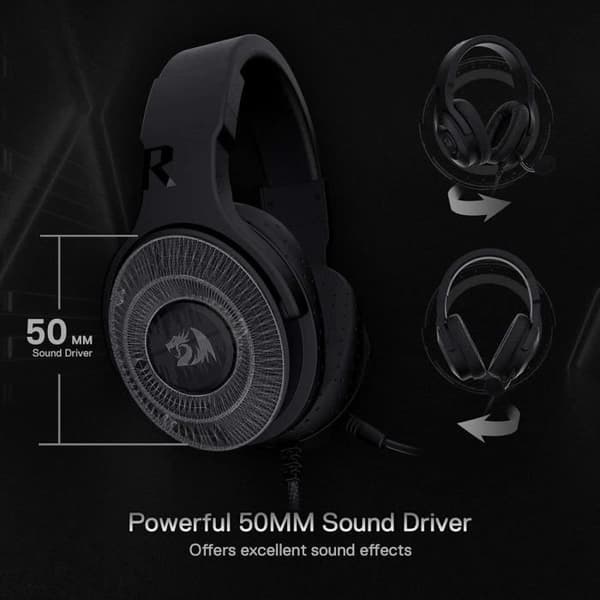 Redragon H350 Trådlös Spelhuvudtelefon med Dynamisk RGB-Belysning - Stereo Surround-ljud - 50 MM Drivrutiner - Avtagbar Mikrofon