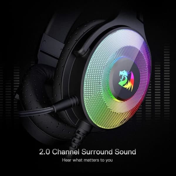 Redragon H350 Trådlös Spelhuvudtelefon med Dynamisk RGB-Belysning - Stereo Surround-ljud - 50 MM Drivrutiner - Avtagbar Mikrofon