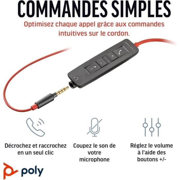Poly Blackwire 3225 Hörsnäcka med brusreducerande mikrofon - USB-C och 3,5 mm jackanslutning