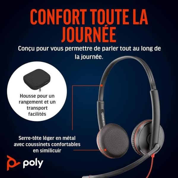 Poly Blackwire 3225 Hörsnäcka med brusreducerande mikrofon - USB-C och 3,5 mm jackanslutning