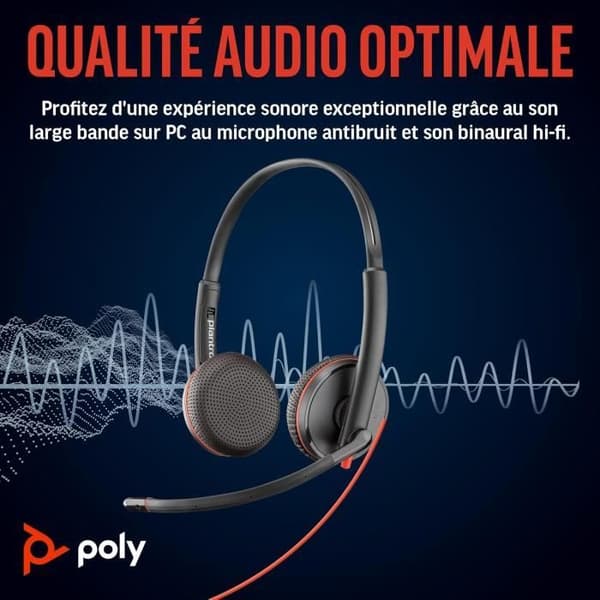 Poly Blackwire 3225 Hörsnäcka med brusreducerande mikrofon - USB-C och 3,5 mm jackanslutning