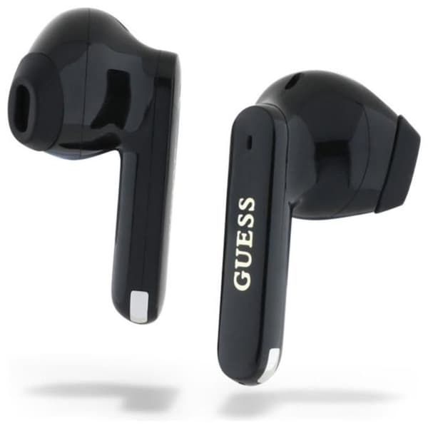 Bluetooth TWS-hörlurar + laddningsfodral (svart) Förlängt metalltryckt Guess-logotyp
