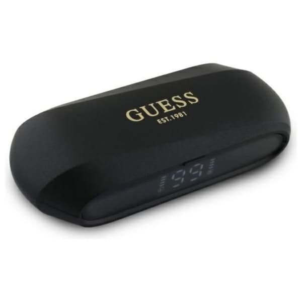 Bluetooth TWS-hörlurar + laddningsfodral (svart) Förlängt metalltryckt Guess-logotyp