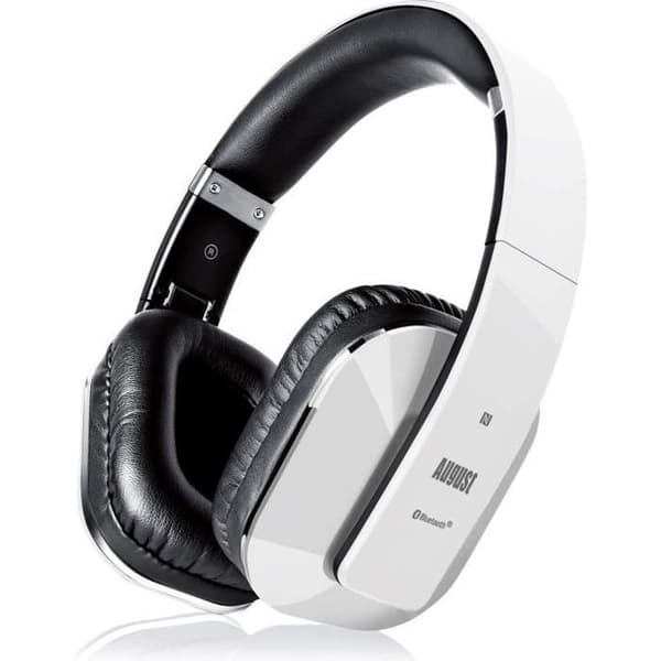 Vita trådlösa Bluetooth-ljudhörlurar aptX LL - AUGUST EP650 - Låg latens, mikrofon, 15H batteri, USB, hopfällbar, NFC, 3,5 mm uttag