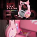 Miniatyrbild 2 av 4: GAMENOTE H2233d Pink Gaming Headset för flickor med RGB Lighting Cat Ears för PC och konsol - 50 mm högtalare