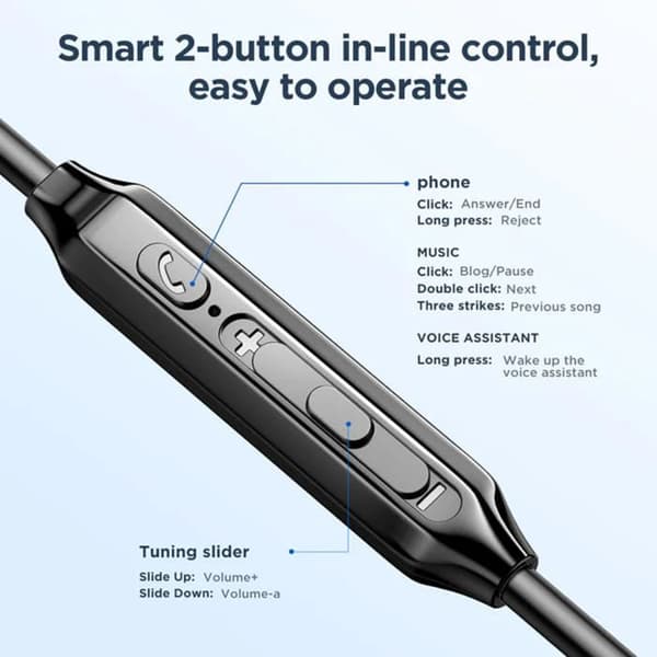 Trådbundna hörlurar med mikrofonkontakt 3,5 mm, in-ear, Hi-Fi-ljud, 1,2 m - JoyRoom (JR-EW02) - Vit