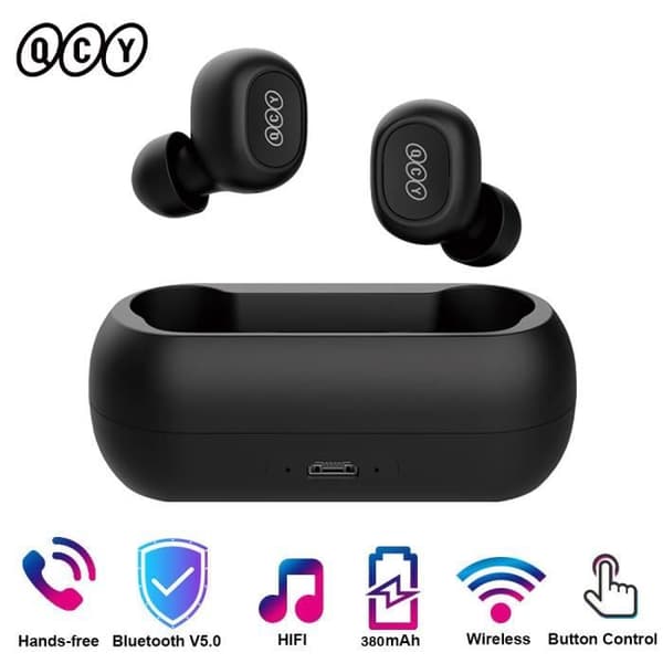QCY T1C trådlösa hörlurar TWS Stereo Bluetooth 5.0 hörlurar Svarta