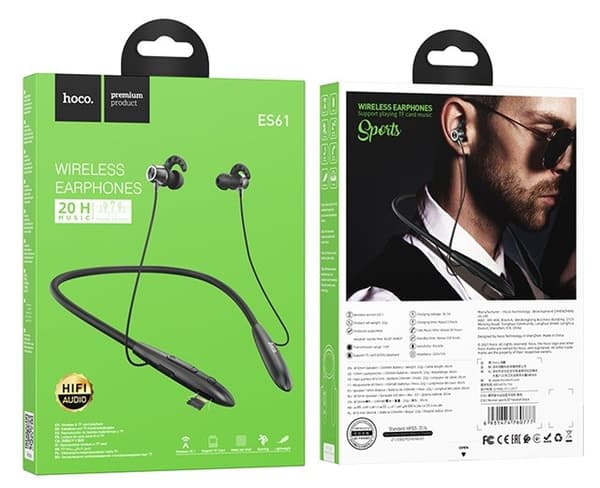 Hoco ES61 Manner -urheilukuulokkeet langattomat nappikuulokkeet puheluihin/musiikkiin Bluetooth musta