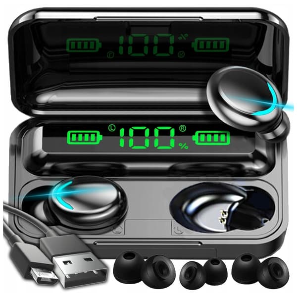 TRÅDLÖSA HÖRLURAR BLUETOOTH POWERBANK SPORTHÖRLURAR LCD-MIKROFON