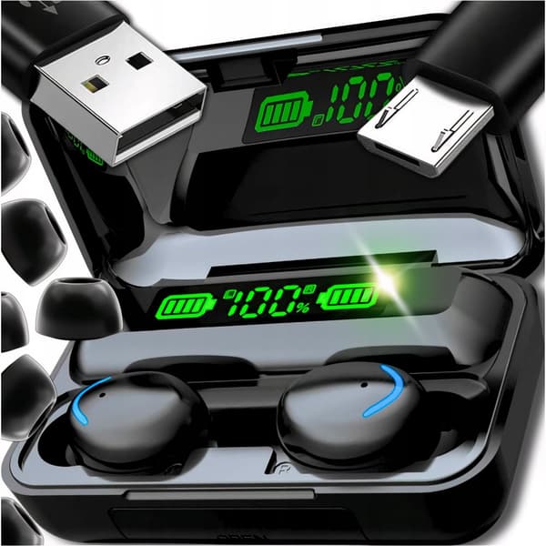 TRÅDLÖSA HÖRLURAR BLUETOOTH POWERBANK SPORTHÖRLURAR LCD-MIKROFON