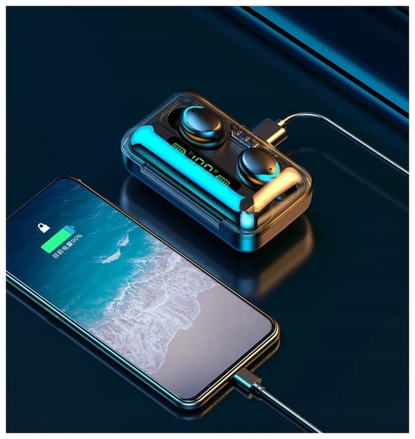 TRÅDLÖSA HÖRLURAR BLUETOOTH POWERBANK SPORTHÖRLURAR LCD-MIKROFON
