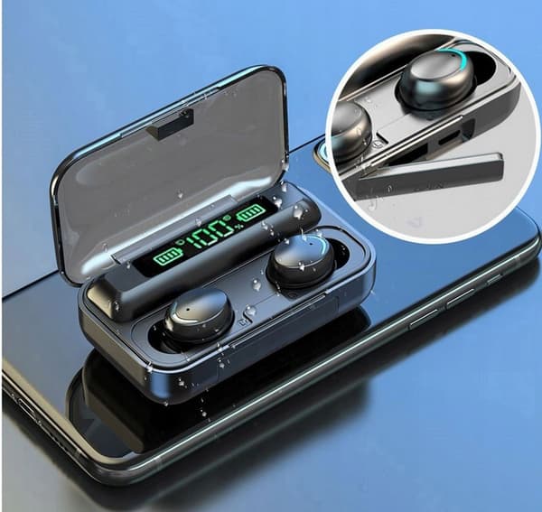 TRÅDLÖSA HÖRLURAR BLUETOOTH POWERBANK SPORTHÖRLURAR LCD-MIKROFON
