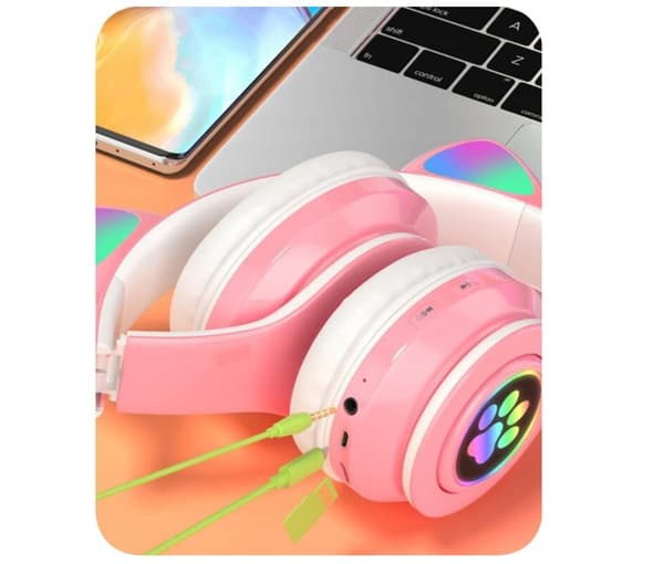 DreamCraft CAT-EAR-HOVEDTELEFONER TIL BØRN, RGB-BAGGRUNDSBELYSET GAMING