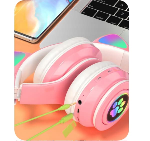 DreamCraft CAT-EAR-HOVEDTELEFONER TIL BØRN, RGB-BAGGRUNDSBELYSET GAMING