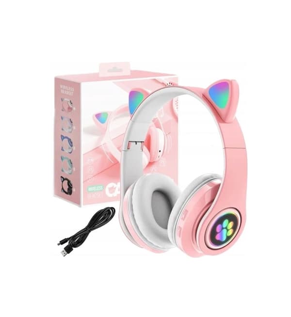 DreamCraft CAT-EAR-HOVEDTELEFONER TIL BØRN, RGB-BAGGRUNDSBELYSET GAMING