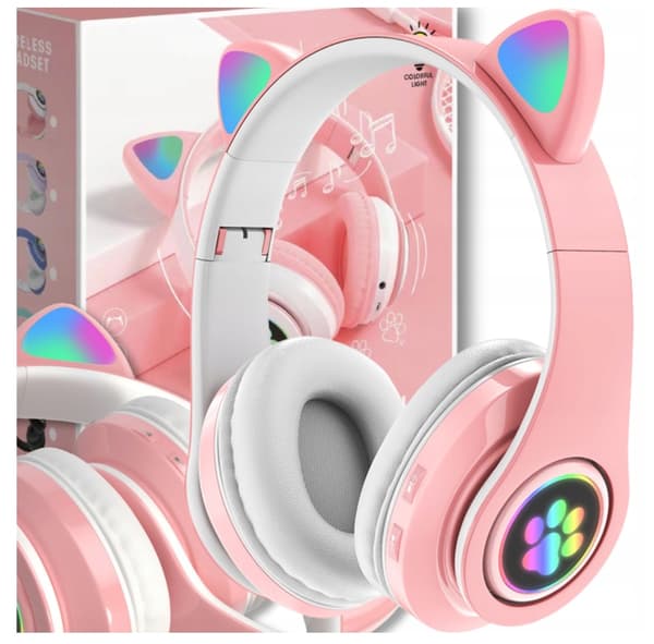 DreamCraft CAT-EAR-HOVEDTELEFONER TIL BØRN, RGB-BAGGRUNDSBELYSET GAMING