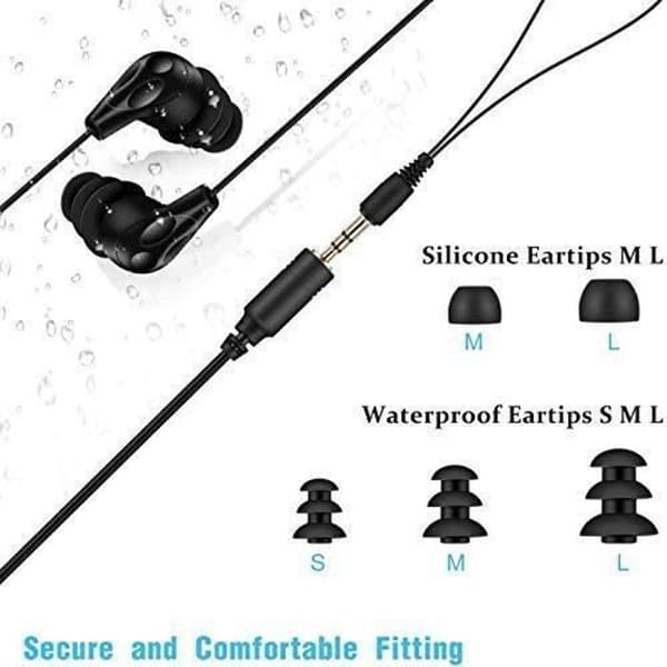 AGPTEK 3,5 mm IPX8 SE11B Vattentäta hörlurar, Vattentätt Headset Kompatibel med S12/S07 Vattentät mp3, telefon, iPad etc. fjädertråd