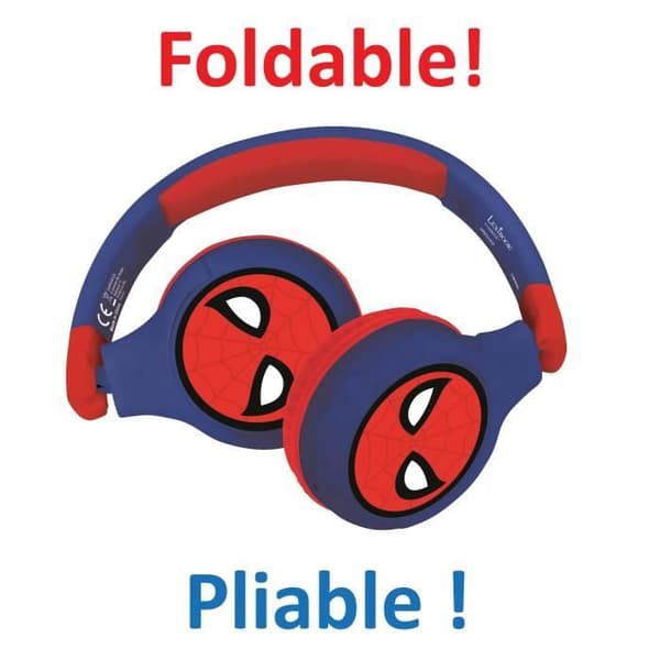 SPIDER-MAN Bekväma Hopfällbara 2-i-1 Bluetooth- och trådanslutna Hörlurar för Barn med Hörselnedsättning - LEXIBOOK