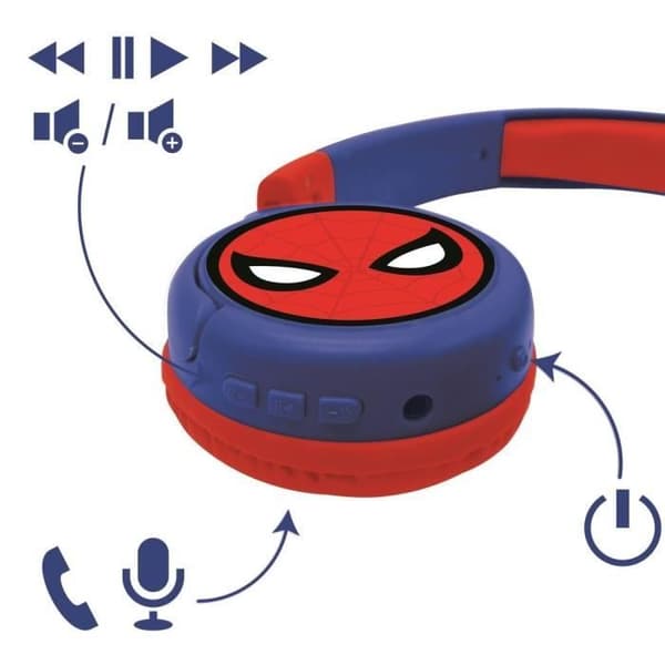 SPIDER-MAN Bekväma Hopfällbara 2-i-1 Bluetooth- och trådanslutna Hörlurar för Barn med Hörselnedsättning - LEXIBOOK