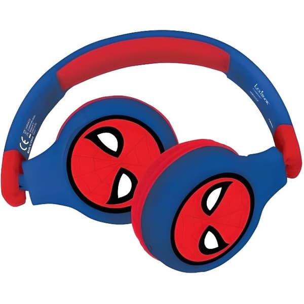 SPIDER-MAN Bekväma Hopfällbara 2-i-1 Bluetooth- och trådanslutna Hörlurar för Barn med Hörselnedsättning - LEXIBOOK