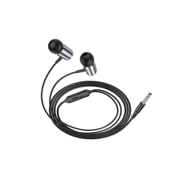 Hörlurar med 3,5 mm kabeljacks och mikrofon, 1,2 m - Hoco (M108) - Grå metal