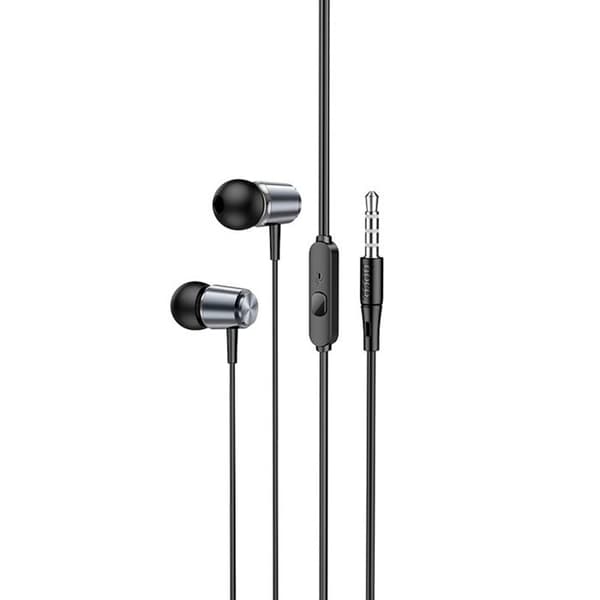Hörlurar med 3,5 mm kabeljacks och mikrofon, 1,2 m - Hoco (M108) - Grå metal