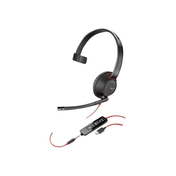 Plantronics Blackwire 5210 USB C Hörlurar - Kabelansluten - Enkanalig - Svart - Teleskopisk bom - Ljudskydd