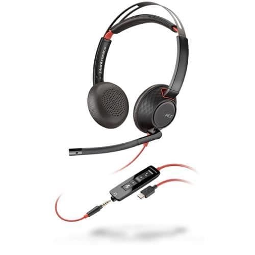 PLANTRONICS BLACKWIRE 5220 BINAURAL HEADBAND SVART, RÖD - AUDI HJÄLMAR