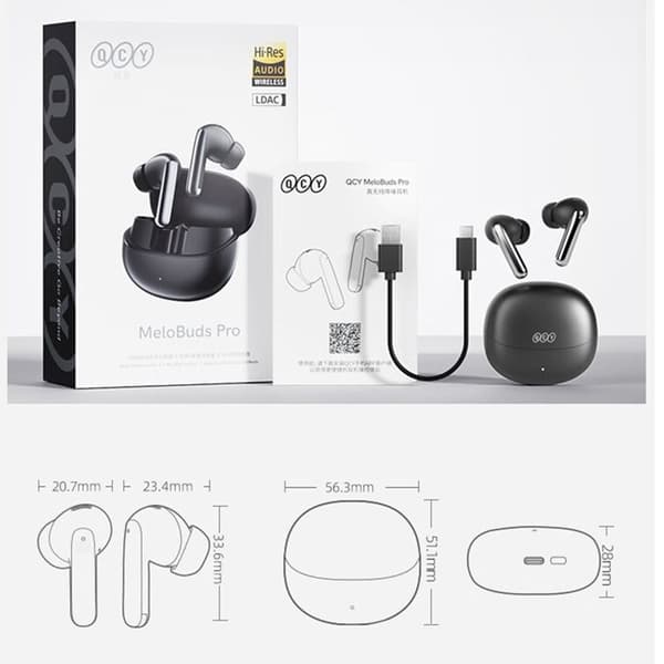 Trådlösa hörlurar - QCY - Melobuds Pro - ANC 46dB - Bluetooth 5.3 - Vit