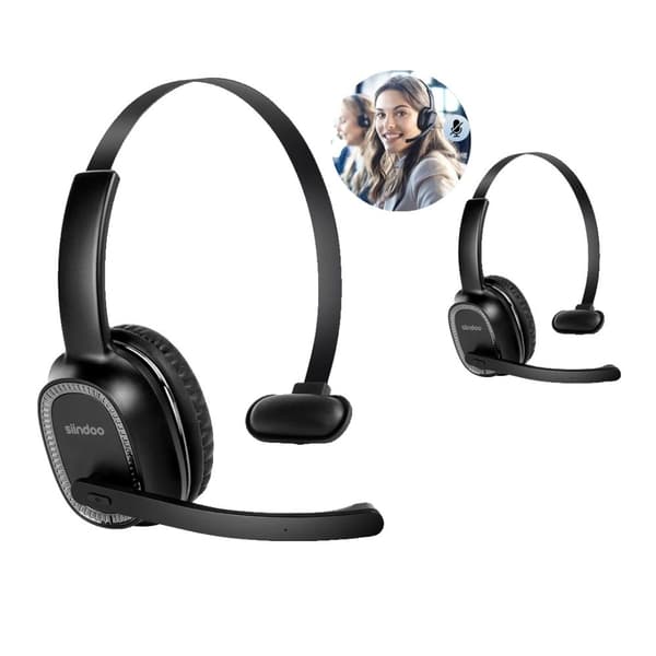 Langaton puhelinkeskuspäät headset, 50 tuntia puheaikaa, kaksoislaitteiden yhteys, melunvaimennus
