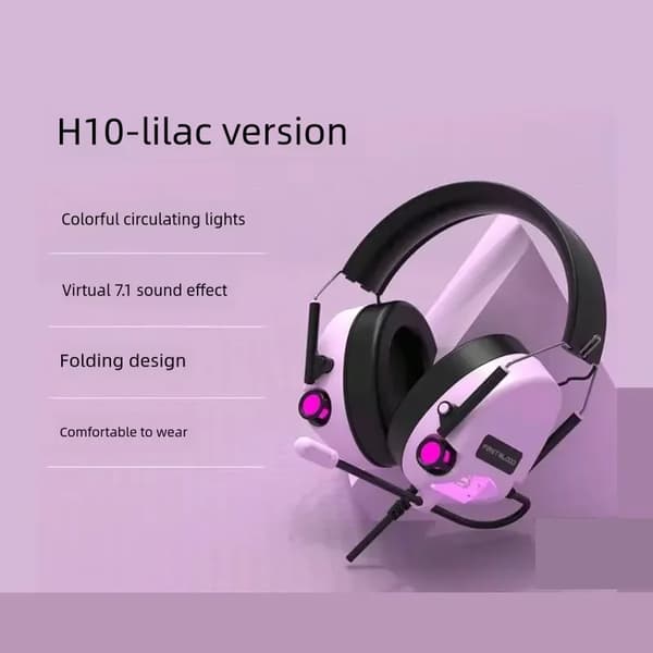 Gaming headset, virtuel 7.1 lydeffekt, farverige cirkulerende lys, behagelig at have på,LILLA