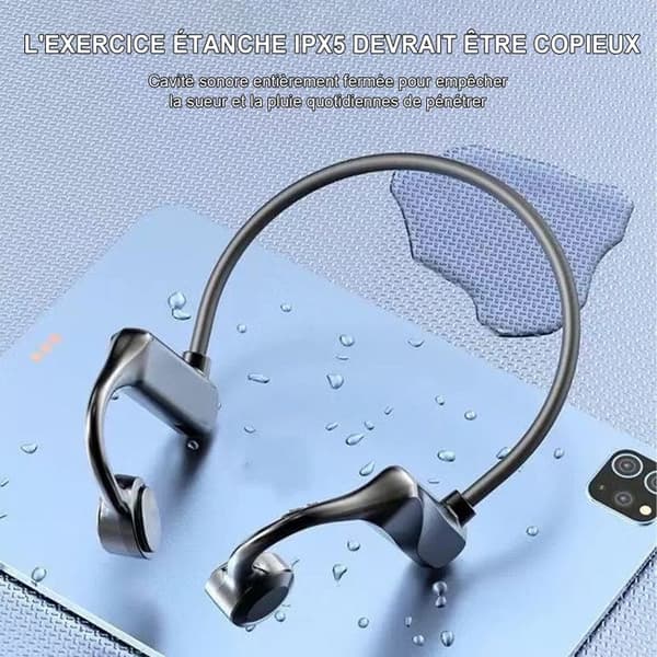 FOXSPORT, Benledningshörlurar, Sporthörlurar, Trådlösa hörlurar, Bluetooth-hörlurar med nackband, Svart