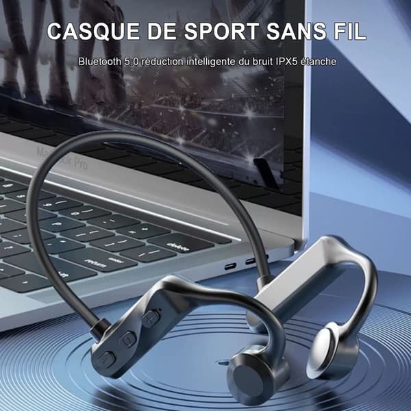 FOXSPORT, Benledningshörlurar, Sporthörlurar, Trådlösa hörlurar, Bluetooth-hörlurar med nackband, Svart
