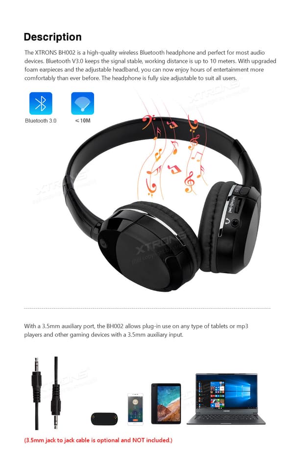Trådløs Bluetooth-hovedtelefon, CE- og FCC-certificeret, alsidig kompatibilitet